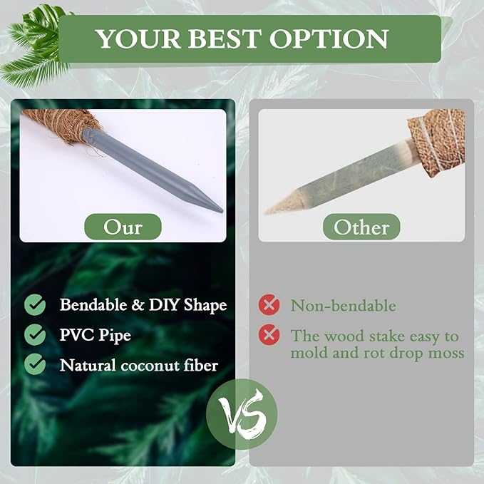 2 Pack Moss Pole for Plants Monstera - 25 Inch Plant Stakes for Indoor, Moss Poles for Climbing Plants, Handmade Coco Coir Pole Plant Support for Creeper Plants Grow Upwards（Handmade Palm）