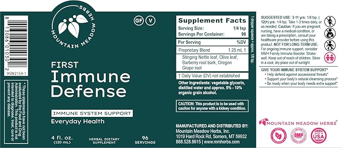 Mountain Meadow Herbs First Immune Defense | All Natural Immune Support in a Fast Acting Liquid Supplement - 4 oz.