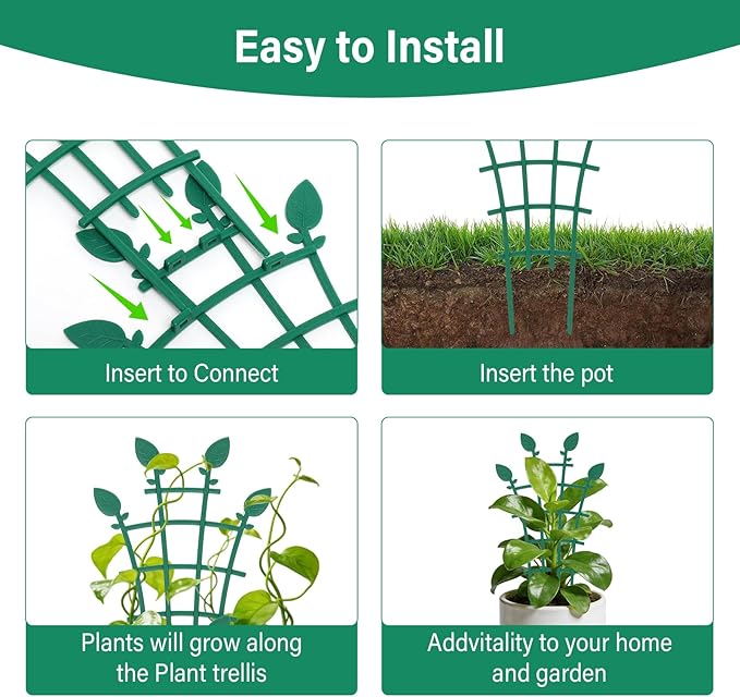 4 Pack Small Trellis for Potted Plants, Stackable Plant Trellis Indoor Outdoor Climbing Plant Support for Pothos Hoya Vine Ivy Houseplants Flower
