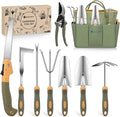 Yesker Gardening Tools 9-Piece Heavy Duty Garden Tool Set Gardening Supplies Gifts for Women Men Gardening Hand Tool Kit w Non-Slip Ergonomic Rubber Handle, Durable Garden Bag, Pruning Shears, Green