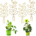 4 Pcs Small Metal Trellis for Potted Plants, Indoor Plants Trellis for Climbing, Mini Plant Trellis Support Stake House Plant Trellis for Garden Potted, Hoya, Pothos, Flower, Monstera (Gold)