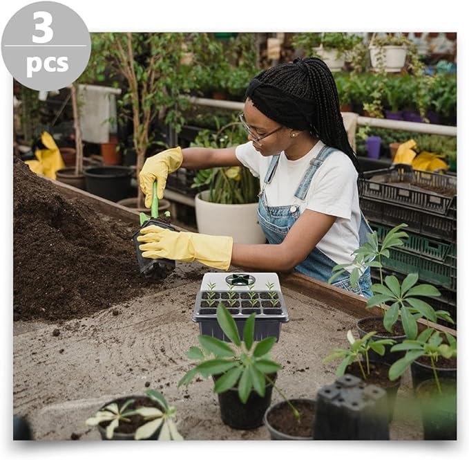 3pcs Adjustable 12-Cell Germination Tray Set for Seedling Starter, Black Plastic Plant Germination Case with Breathable Insulation, Suitable for Vegetable Planting and Greenhouse