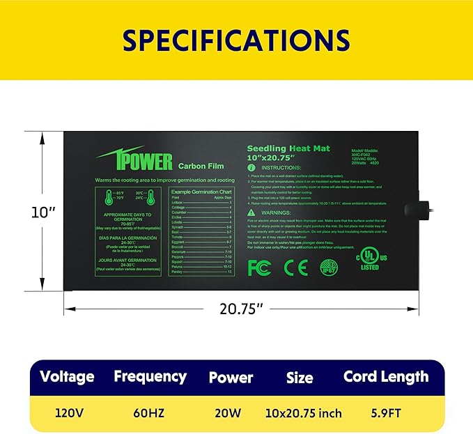 iPower 4 Pack 10" x 20.75" Seeding Heat Mat Upgraded Carbon Film Indoor Warm Hydroponic Plant Germination Starting Pad Durable Waterproof, Black