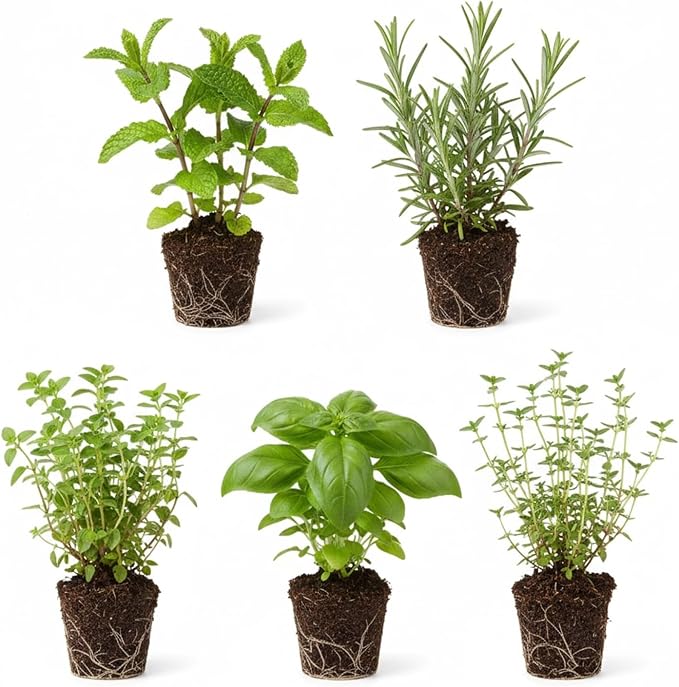 Set 3 Assorted Herb Plants, 3 to 6 Inch Tall Mixed Herb Starter Plants, Oregano, Rosemary, Lemon Balm, Lavender, Mint and Other Varieties, Without Pot, Fragrant Herbs Plant for Garden