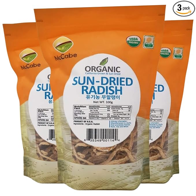 McCabe Organic Sun-Dried Radish - Daikon Radish | Rich with Fiber & Minerals | USDA and CCOF Certified | Product of USA | 100g Pack of 3