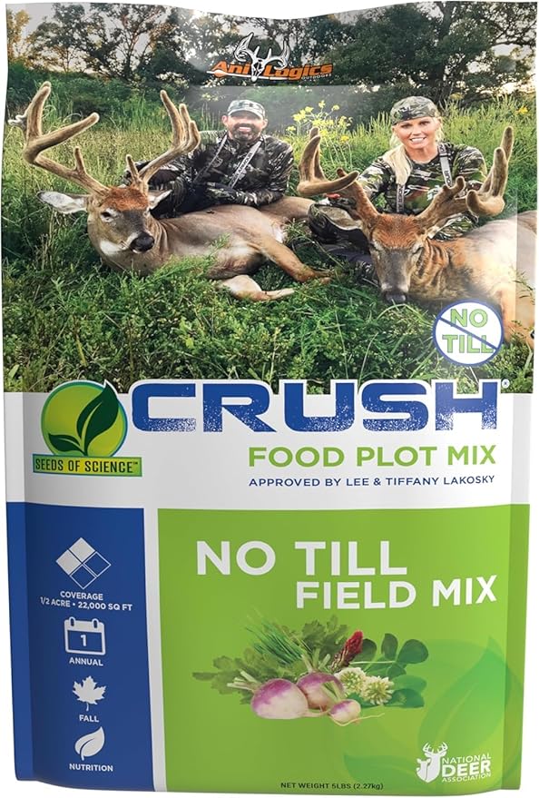 Ani-Logics Outdoors Crush No Till Field Mix Deer Food Plot Seed, Remarkably Fast-Growing Blend, Hunt-Ready in 2-3 Weeks, No-Till Formula Simply Throw and Grow