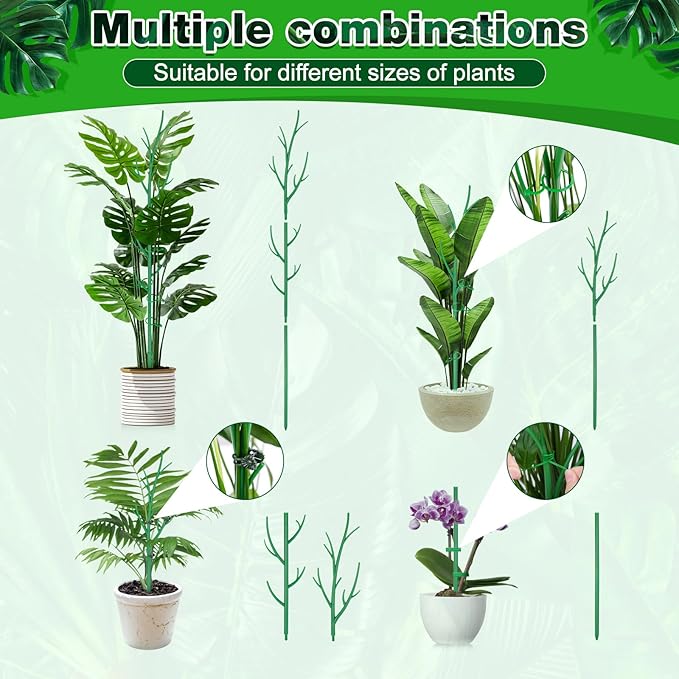 Hysagtek 4 Pack Plant Support Stakes for Indoor Plants, Monstera Plant Support Stackable Plant Stem Support Twig Plant Sticks for Indoor Outdoor Climbing Plants