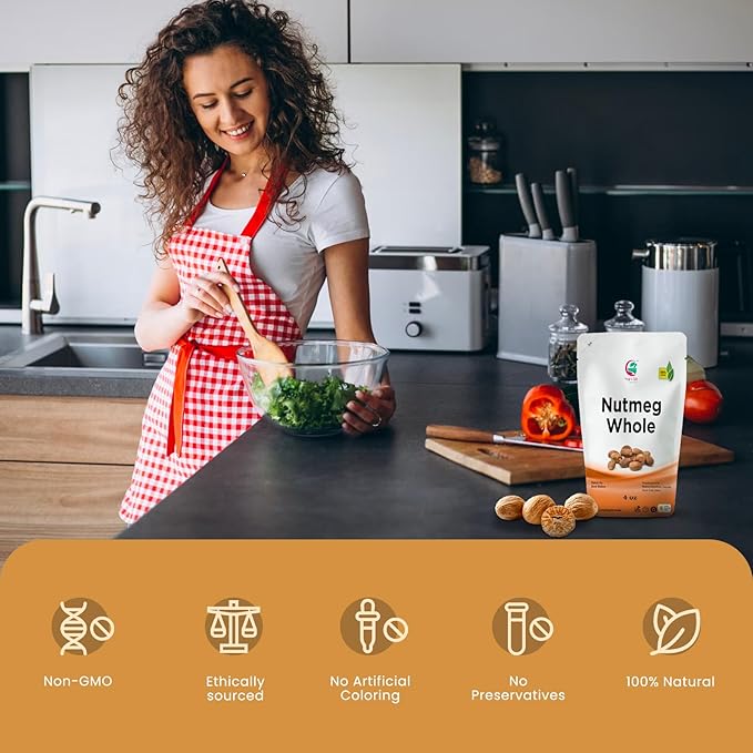 Nutmeg Whole 4oz | Excellent Aroma and Incredible Flavor | Nuez moscada entera | Non- Gmo, Ethically Sourced | By Yogi's Gift®