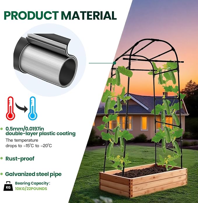 6.6ft Garden Arch Trellis | Walk-Through Plant Support for Climbing Vines Flowers Vegetables Grapes and Tomatoes, Sturdy Outdoor Metal Arbor for Raised Beds