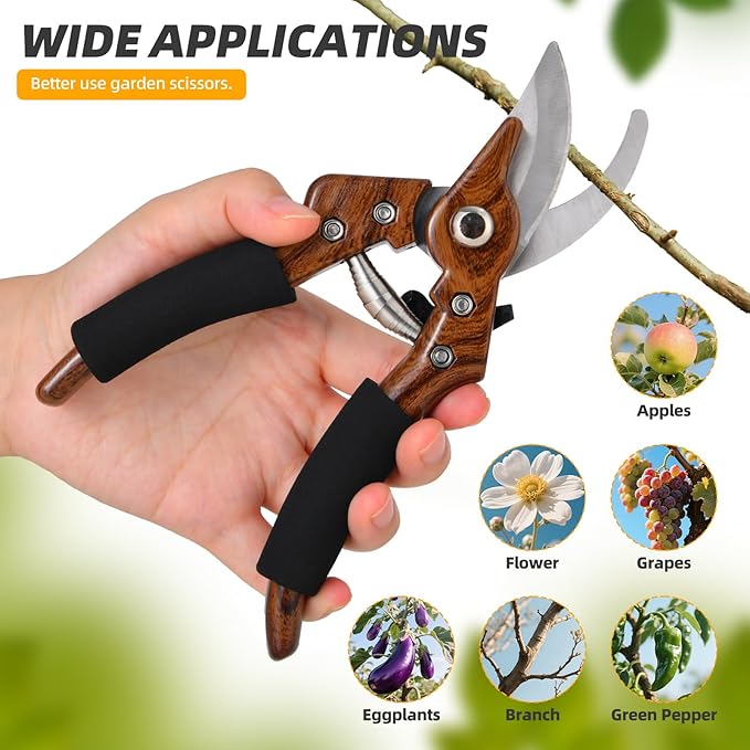 8" Bypass Pruning Shears - Garden Shears -Garden Clippers-Pruners for Gardening-Hand Pruners-Gardening Scissors-Gardening Tools