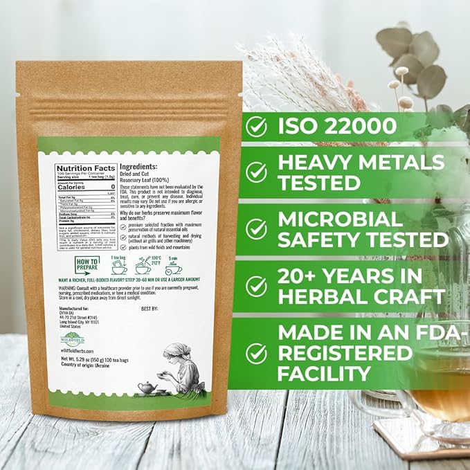 100 Bags Rosemary Tea Herbal Tea (Salvia Rosmarinus) - 100 Count 1.5g Bags Rosemary Herb Te De Romero