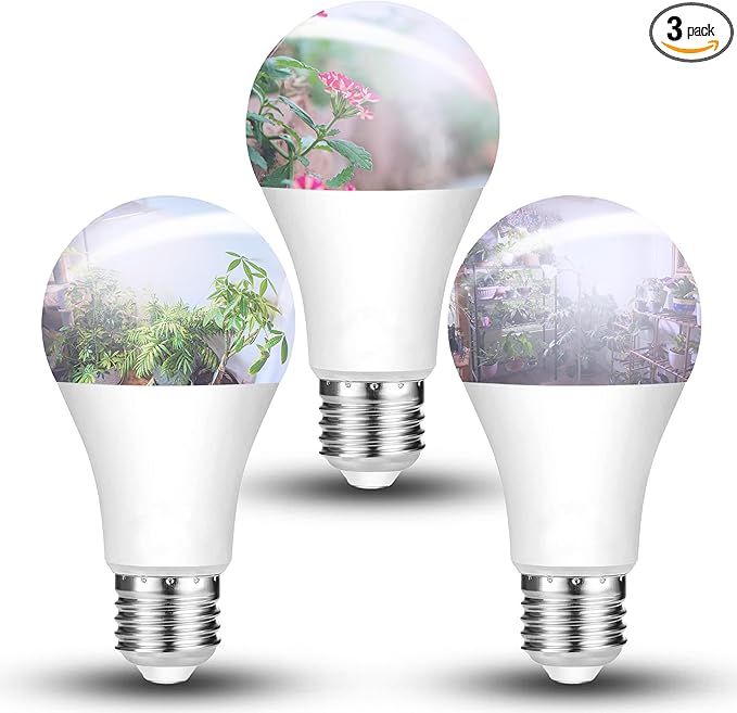 LED Grow Light Bulb for Indoor Plant 9W A19 Plant Light Bulb for Winter with 5000K Red Blue 100W Equivalent Full Spectrum E26 Grow Light Bulb for Seed Starting, Flowers, Hydroponic, Succulents, 3 Pack