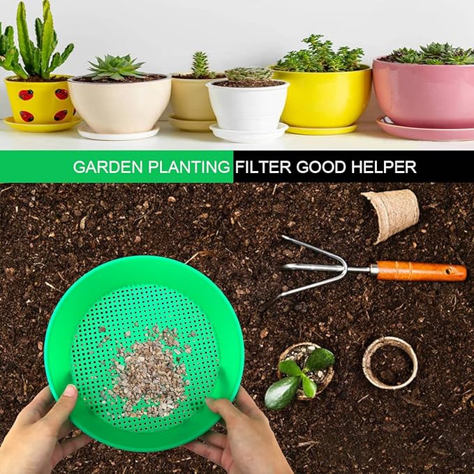2 Pcs Round Garden Soil Sieve Pan Sand Sifter Set for Sieve Work of Small Gravel, Soil, Sand
