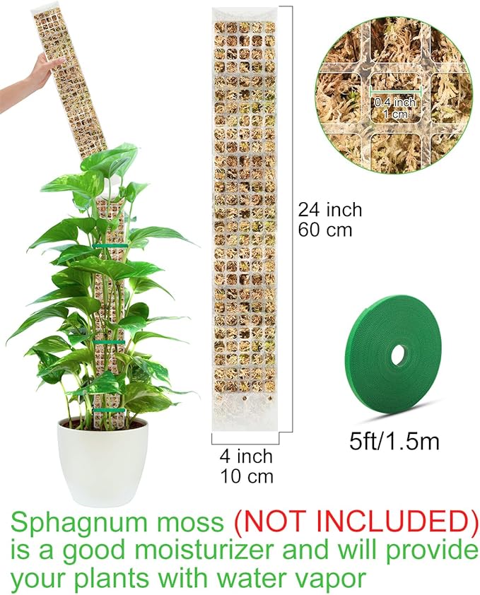 4 Pcs Large D Shaped Poles for Monstera, 24 Inch Plastic Moss Pole for Indoor Climbing Plants, Stackable Plant Support Kit Work with Sphagnum Moss