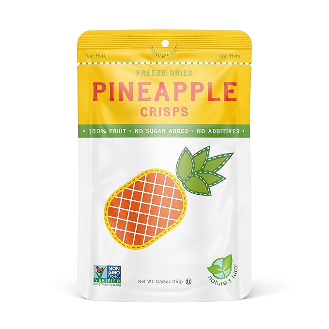 Nature’s Turn Freeze-Dried Pineapple Crisps – Healthy, Gluten-Free, Crispy & Delicious, Plant-Based Snack, Ideal for Cereal, Smoothies, School Lunches, & On-the-Go, Bags of 12 (0.53 oz Each)