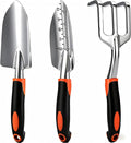 Garden Tools Set, 3-Piece Heavy Duty Gardening Hand Tools, Rust-Proof Cast Aluminum Construction with Soft Non-Slip Rubber Grips, Ideal for Digging, Planting, Weeding & Transplanting (Orange)