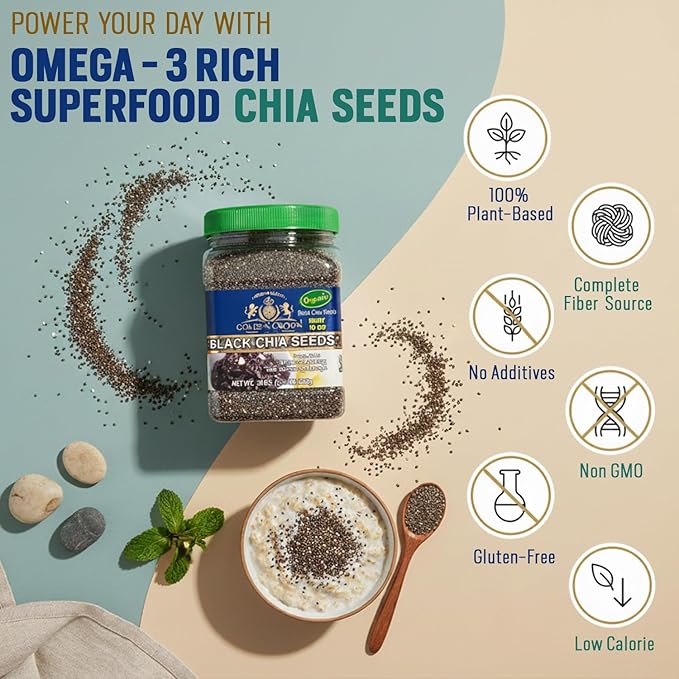 Golden Crown Black Chia Seeds Organic - Gluten-Free Superfood | Rich in Omega-3 & Fiber | Keto Friendly Organic Chia Seeds | Perfect For Chia Pudding, Smoothies, Salads, Baking & More, 24 Oz (1.5 Lb)