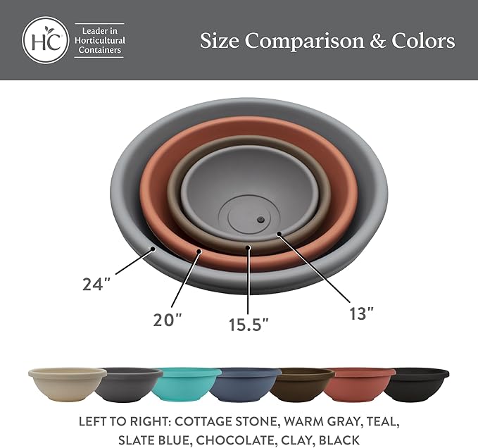 The HC Companies Shallow Planter with Drainage - Contemporary Garden Bowl Planter for Flowers, Herbs & More - Round Succulent Planter Pot for Indoors and Outdoors (15.5" Cottage Stone, Pack of 1)