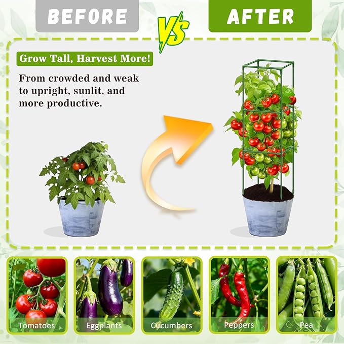 Riare 2 Pack Square Tomato Cages for Garden Plant Support- 45 Inch Heavy Duty Tomato Cage Garden Stakes Tomato Trellis for Climbing Plants Vegetables Flowers Outdoor Indoor