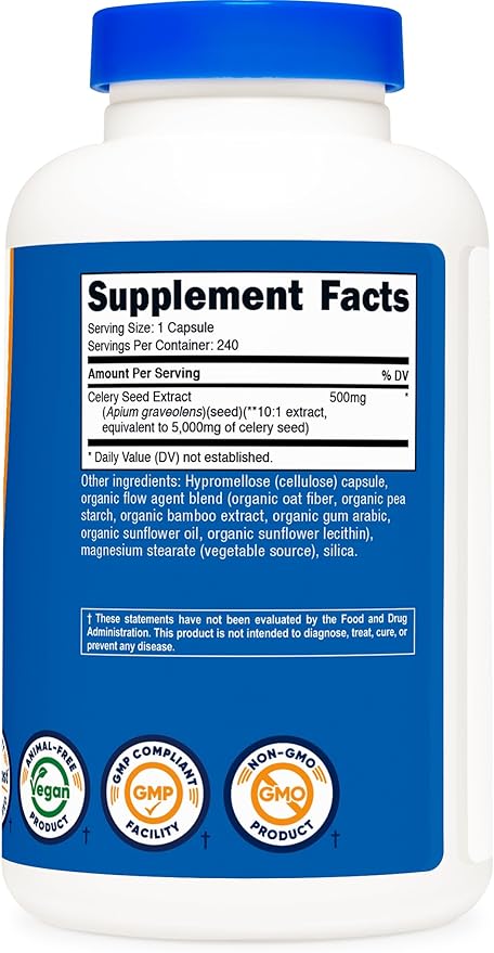 Nutricost Celery Seed Capsules 5,000mg Per Serving, 240 Capsules - GMO-Free, Gluten-Free