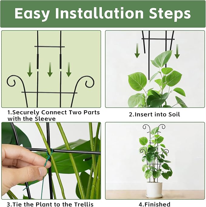 24 Inch Plant Trellis for Potted Plants Outdoor，Larger 2P Metal Garden Trellis for Climbing Plants Indoor Outdoor，Fan Shape Houseplant Monstera Trellis for Hoya Pothos Vine