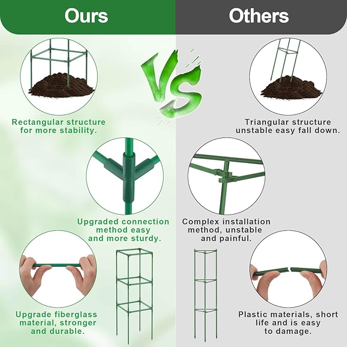 Lezmarket 3 Pack Tomato Cages for Garden, Tomato Trellis for Raised Garden Bed with Plant Clips and Twist Ties for Climbing Plants, 43 inches