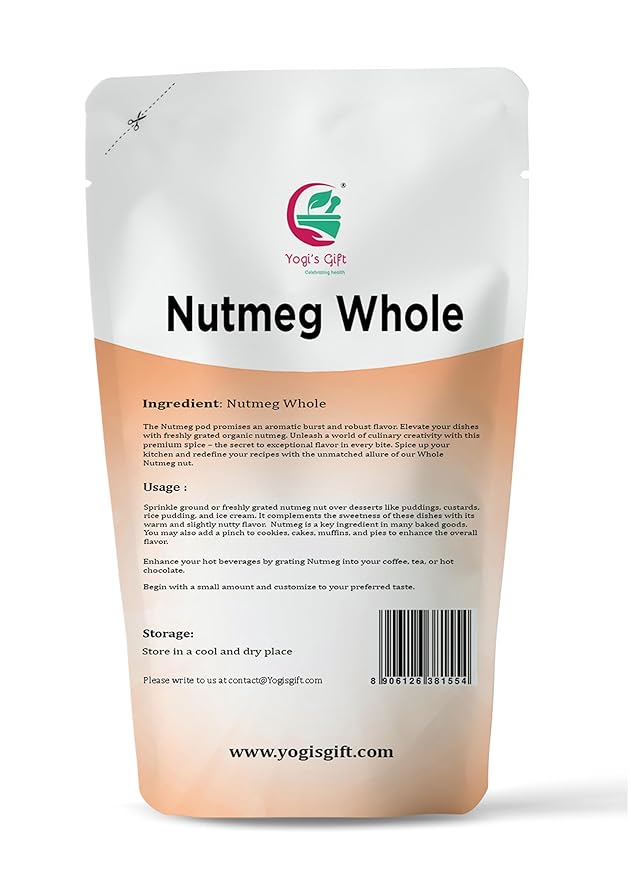 Nutmeg Whole 4oz | Excellent Aroma and Incredible Flavor | Nuez moscada entera | Non- Gmo, Ethically Sourced | By Yogi's Gift®