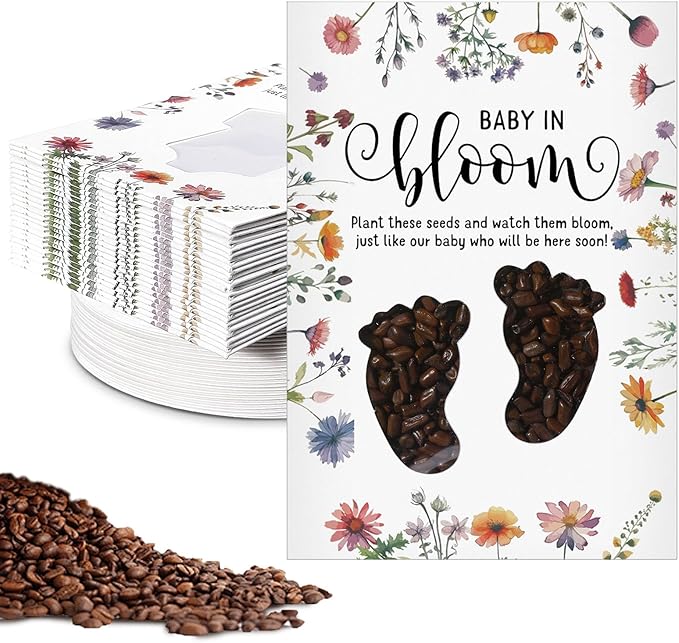 Fumete 50 Pack Footprint Style Baby in Bloom Baby Shower Favor for Guest Wildflower Seeds Packets Party Favor with Love Window Wildflower Seed Envelopes for Wedding Party Gender Reveal