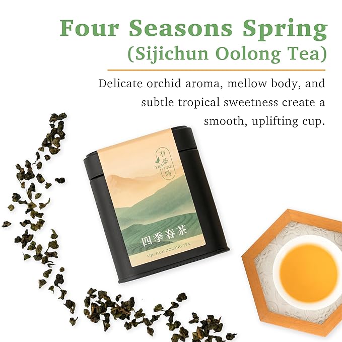 TEA & TIME Oolong Tea Loose Leaf – Four Seasons Spring Oolong (Sijichun), Premium Taiwanese Oolong Tea, Fragrant Chinese Tea Leaves, Fresh Aroma, (100g / 3.5oz)