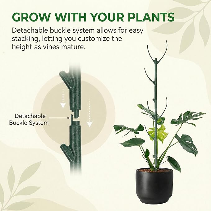 10 Pack Stackable Plant Support Stakes, Adjustable Mini Trellis for Potted Plants, Monstera Plant Support for Indoor Outdoor, Twig Trellis for Flowers & Climbing Vines, Green, 11.02 Inch