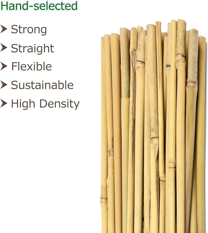 Bamboo Garden Stakes 3 Feet Plant Stakes for Roma Tomatoes Sunflowers Beans Potted and Climbing Plants - Pack of 25 Bamboo Sticks