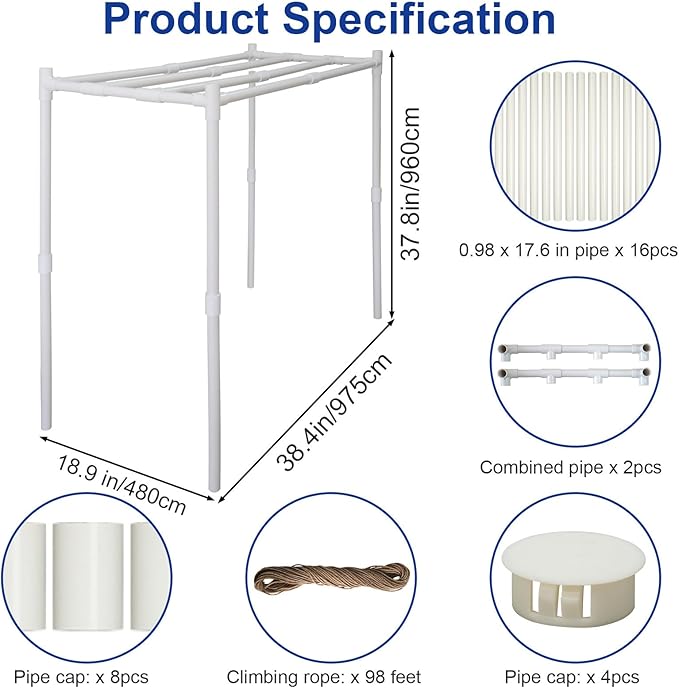 Hydroponics Plant Climbing Frame with Climbing Rope,Plant Trellis for Climbing Plants Outdoor,Detachable Garden Trellis for Vine Plants