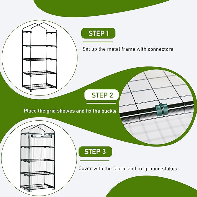 Outvita Mini Greenhouse, Small PVC Plant Green House with 4 Tiers Rack, Shelf Clips, Roll-up Zipper Door, Gardening Supplies for Indoor Outdoor Seedling Frost Protection, 27"x19.6"x63" Transparent