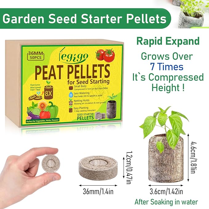 Legigo 50 Pcs 36mm Seed Starter Peat Pellets for Seedlings- Compressed Seed Starter Pods Seed Starting Pellets Plugs Soil Peat Pods for Starting Seeds, Garden Planting Herb Flower Vegetables