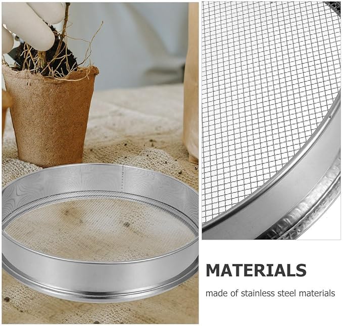 Yardwe Soil Sifter Stainless Steel Mesh Garden Sieve for Potting Soil Compost Rock Screening and Bonsai Preparation 2Mm Mesh