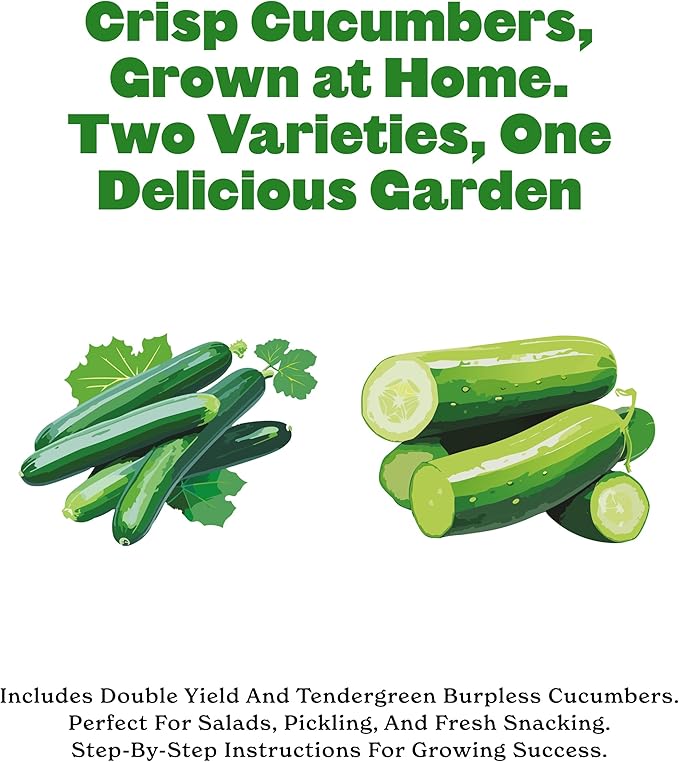 Epic Gardening Cucumber Seed Bundle - 2 Non-GMO Varieties, Includes Double Yield & Tendergreen Cucumbers, Perfect for Salads, Snacking or Pickling, Great for Backyard or Raised Bed Gardens