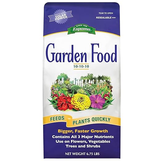 Espoma 10-10-10 Garden Food, 6.75-Pound Bag; Promotes Growth in All Flowering Plants, Trees, Shrubs, and Vegetables. Granular for Easy Application. Pack of Two.