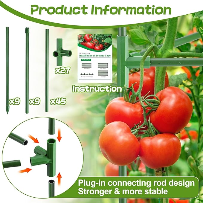 Upgraded Stable Tomato Cages - Durable Tomato Plant Stakes Trellis for Garden, Easy to Assemble, Up to 45Inch, Adjustable Tomato Plant Support for Vertical Climbing Plants Vegetable Flower, 3Pack