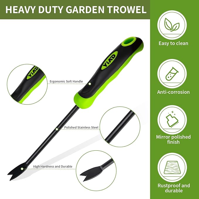 YIAD Hand Weeder Weed Puller Tool - 13-Inch Heavy Duty Dual Tip Design for Root Removal, Rust-Resistant Steel, Ergonomic Grip, for Garden Lawn Yard Patio Flower Bed