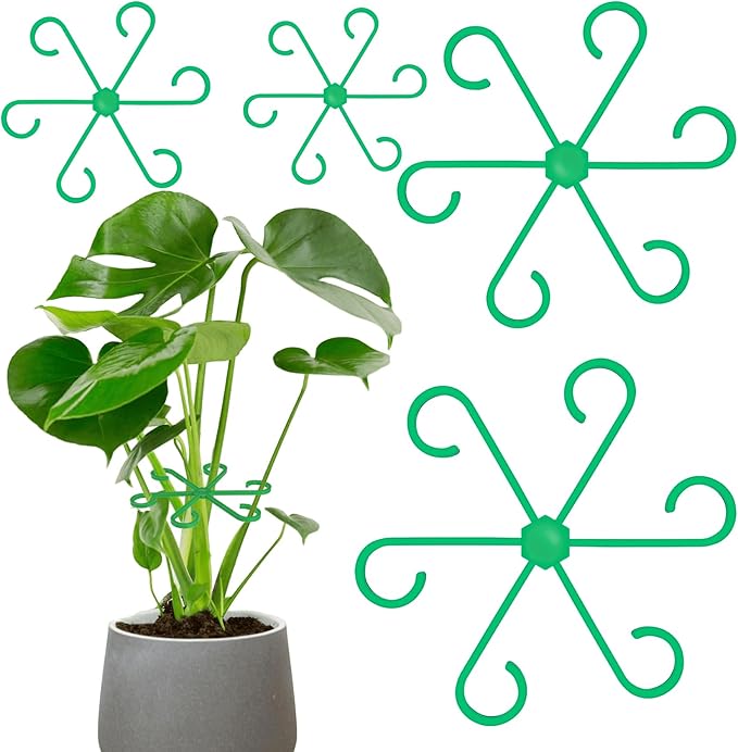 8PCS Climbing Plant Stem Support, 4 Sizes Plastic Houseplant Stem Holders, Reusable Flower Trellis Stem Stakes for Garden, Plant Growth Care Accessories Indoor, Outdoor - Green