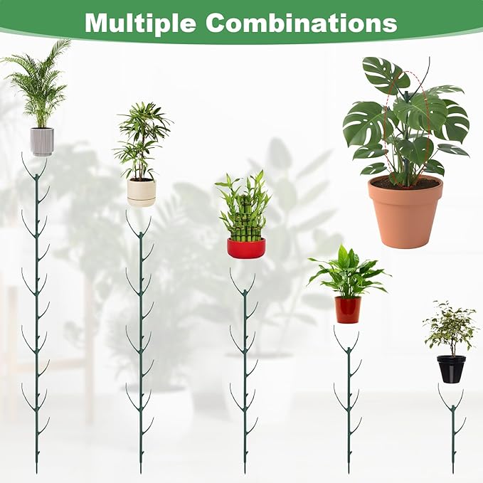 6 Pack Stackable Plant Support Stakes, Plant Stem Support Sticks Structures Pole with Half Round Supporting Rings for Monstera Trellis Indoor Outdoor Garden Accessories