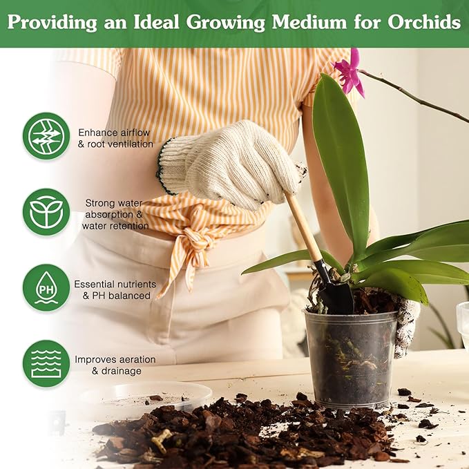 Orchid Potting Mix,2 Quart Premium Orchid Potting Mix for Repotting with Dried Forest Moss Perlite Stone Coco Peat and Pine Bark, Well-draining Orchid Bark Potting Mix