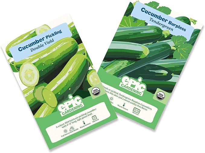 Epic Gardening Cucumber Seed Bundle - 2 Non-GMO Varieties, Includes Double Yield & Tendergreen Cucumbers, Perfect for Salads, Snacking or Pickling, Great for Backyard or Raised Bed Gardens