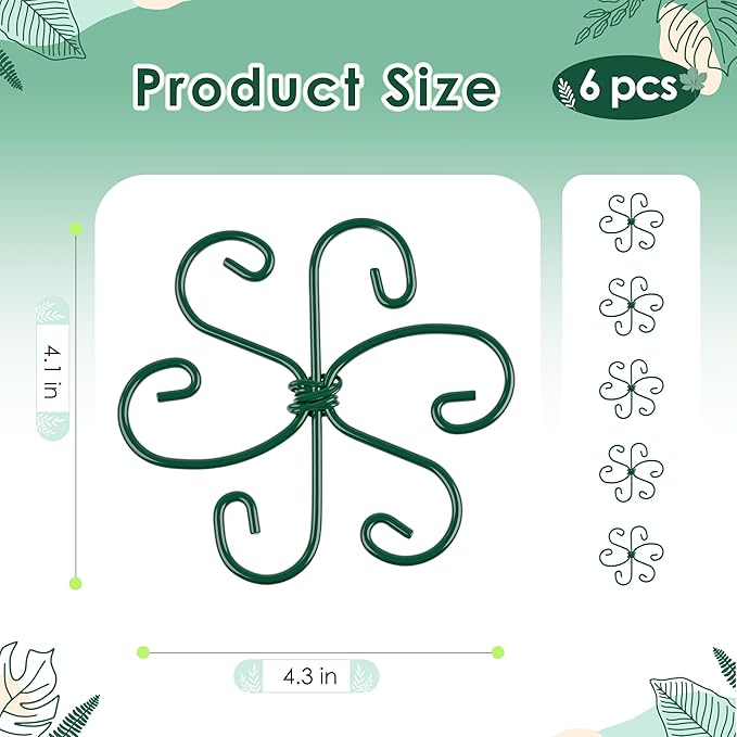RELBRO Plant Stem Supports, 4.3 Inch Monstera Holder Support Metal Plant Stabilizer for Indoor Outdoor Potted Plants Growing Upright, Green, 6 Pcs
