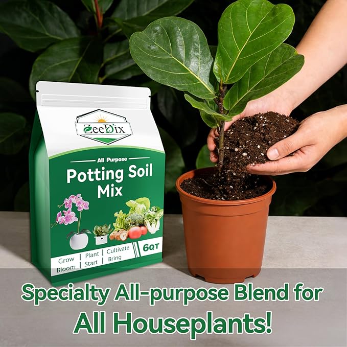 Zeedix Potting Soil Mix for Indoor Houseplant, Include Perlite, Compost, Peat Moss, Coco Coir and Vermiculite, Well Draining Potting Mix, Promote Healthy Root Development and Faster Plant Growth, 1qt