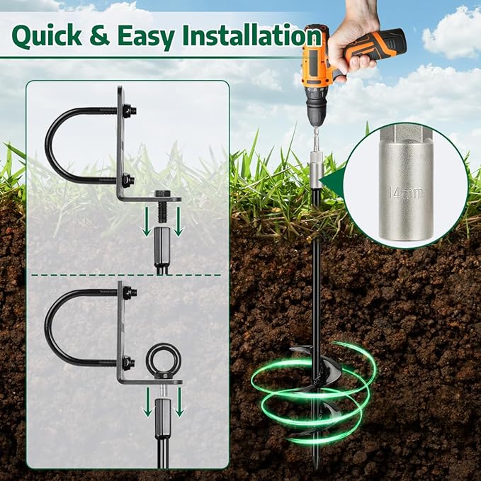 2 Pack 30" Heavy Duty Ground Anchors Shed Anchor Kit, Mobile Home Anchors with Multi Purpose Brackets, Eather Anchor for Gazebos Swing Sets Fences Carports Sheds Goal