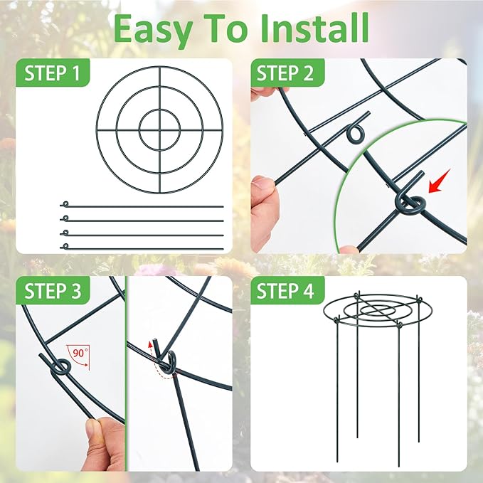 Pelopy 4 Pack 15.7" D x 23.6" H Heavy Duty Peony Cages and Supports, Metal Plant Support Stakes, Flower Support Hoops for Outdoor Garden Roses, Tomatoes, Hydrangeas, Peonies, Sage, Cucumbers