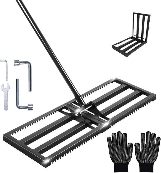 Top Soil Lawn Leveling Rake ,Lawn Sand Flea Rake Leveling 30”x10” Heavy Duty Leveler,Anti Flipping Smooth Edge,16-77" Adjustable, for Sand,Top Soil Dressing,Yard Landscape,Ground Soil, Dirt,Grass
