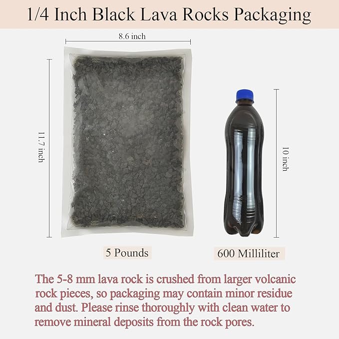 5 lbs Small Black Lava Rocks for Plants,1/4 Inch Crush Volcanic Rock Pumice Soil Additive for Succulent Aquarium Cactus Bonsai Fire Pits and Garden Landscaping