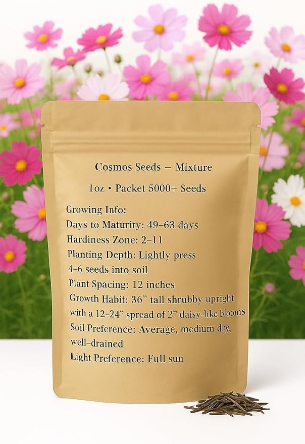 Crazy Cosmos Mix Wildflower Seeds for Planting – 1 oz – 5000+ Seeds, Easy to Grow, Attracts Butterflies, Multiple Colors